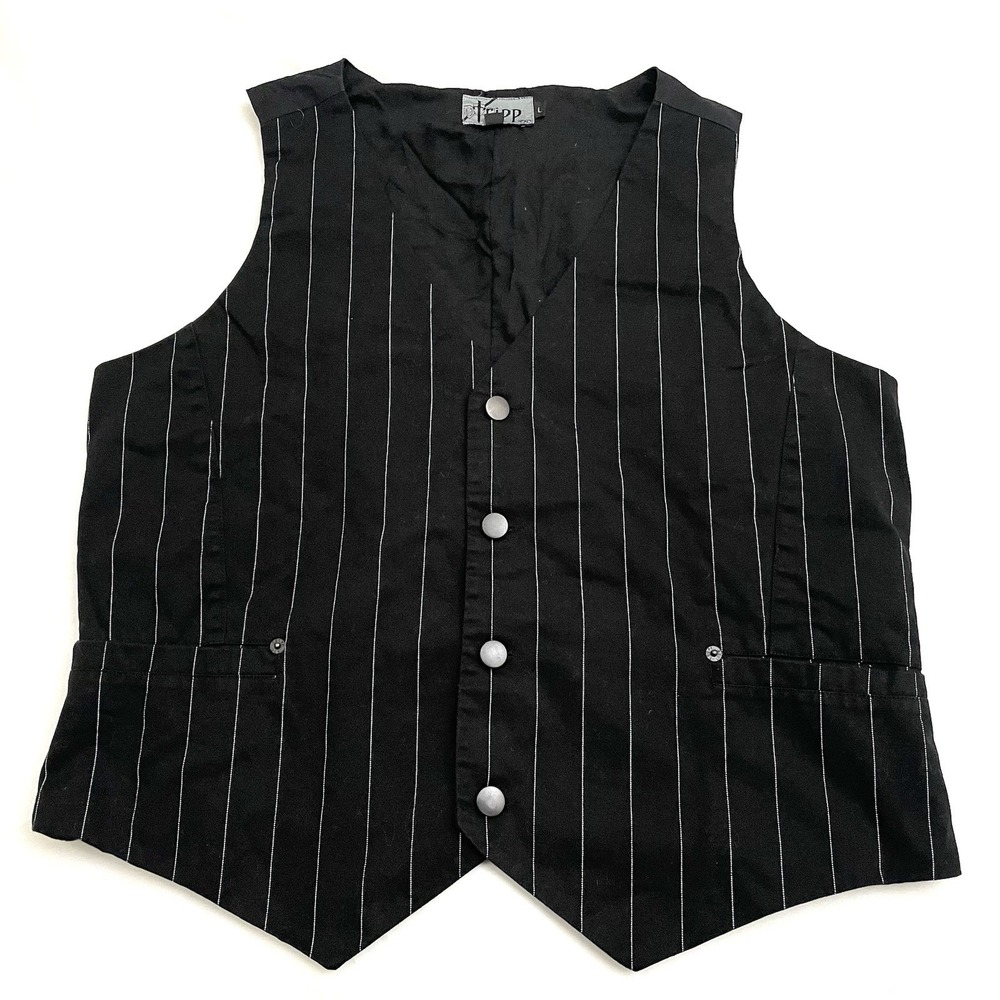 Vintage Tripp NYC Pinstripe Vest Large Black Goth Punk Emo Rave Adjustable